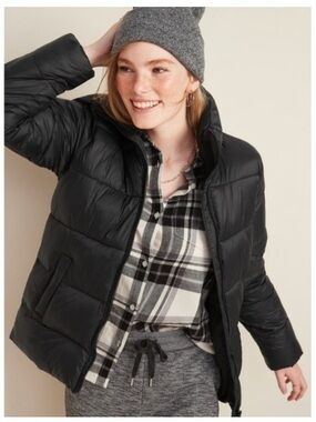 NWT Old Navy Quilted Soft Shell Puffer Coat Winter Jacket Snow Black XS